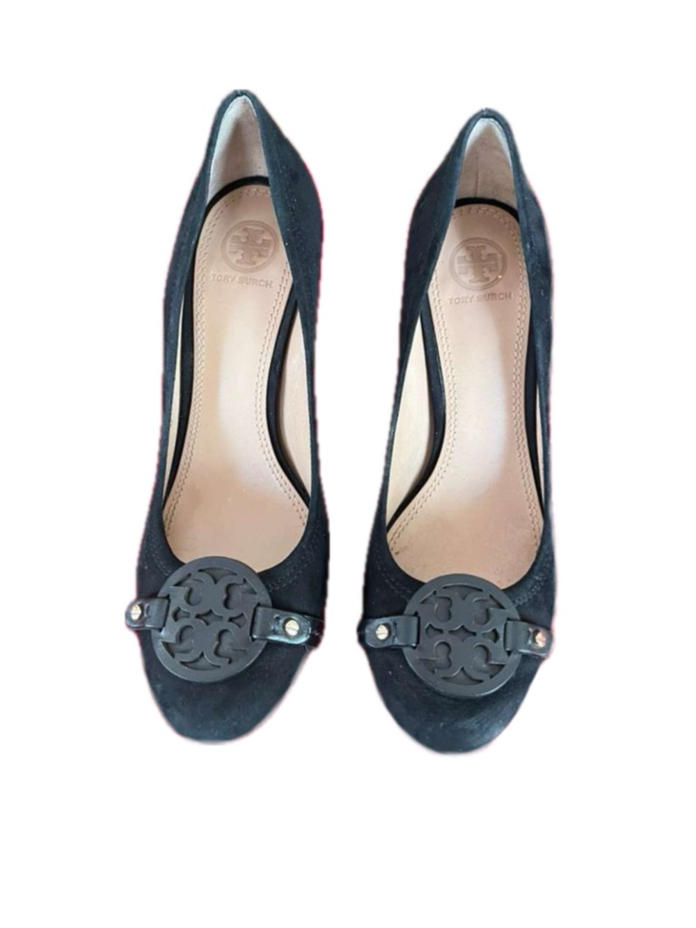 Tory Burch black suede heel pumps